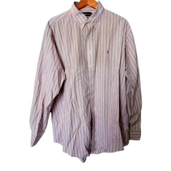 Ralph Lauren‎ XL Classic Fit Button up Shirt Purple Orange Stripe Cotton - Picture 1 of 9